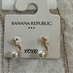 Banana Republic Gold and White Necklace & Earrings Set